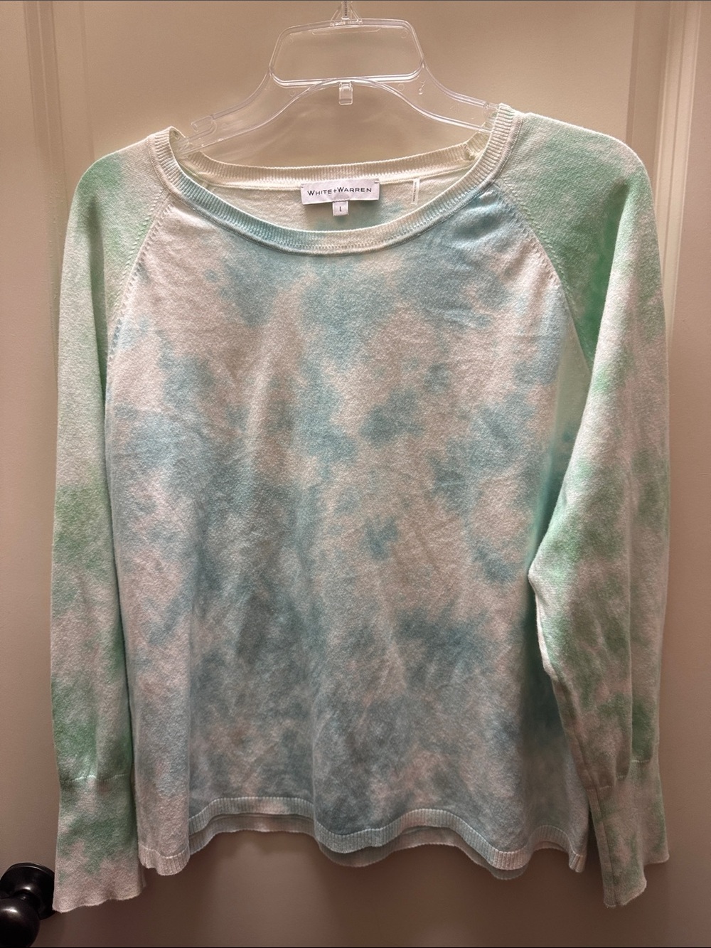 White + Warren Mint & Sky Tie-Dye Lightweight Crewneck Sweater